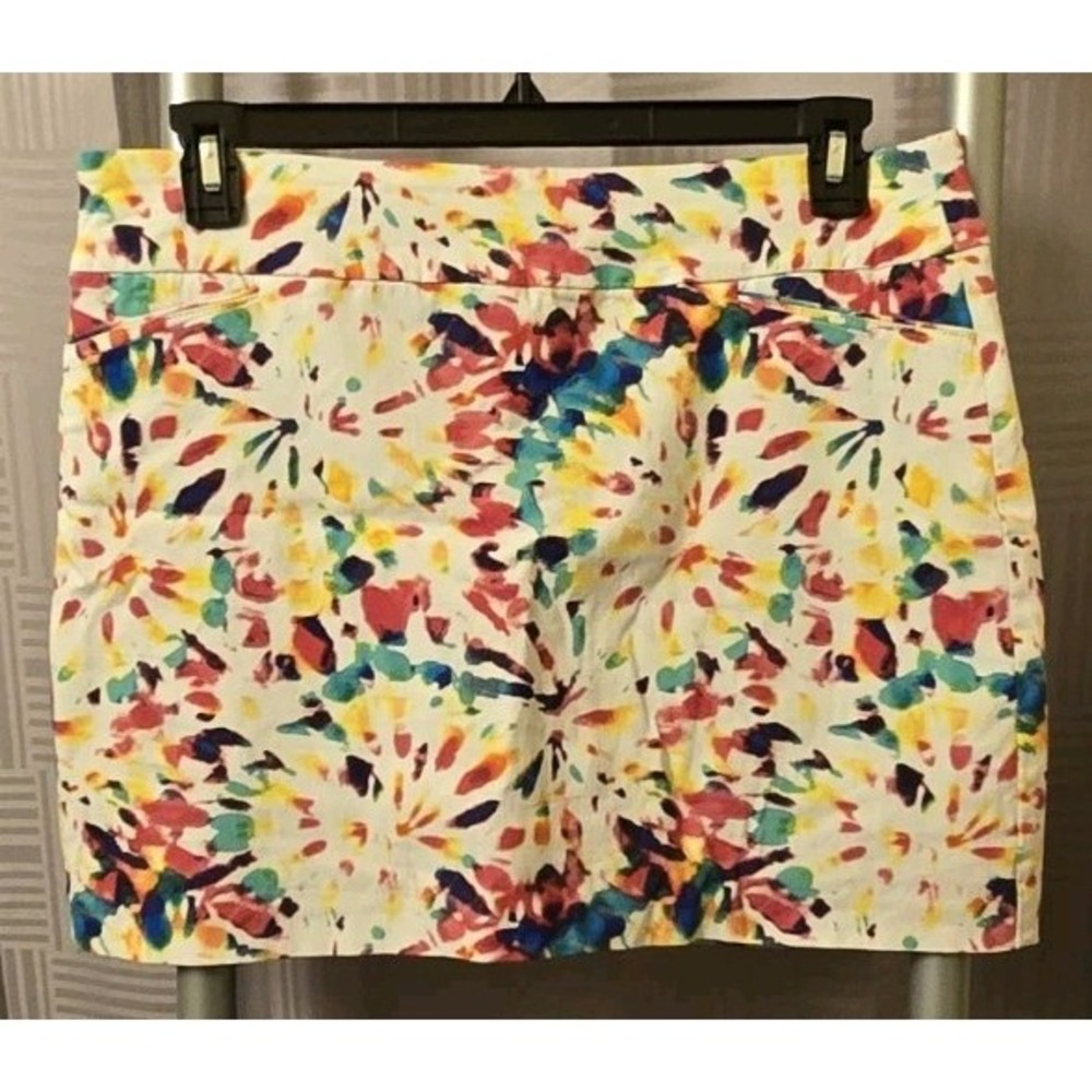 Attyre New York Skort Skirt Pockets Colorful Stretch Size‎ 14 Groovy Free-Spirit